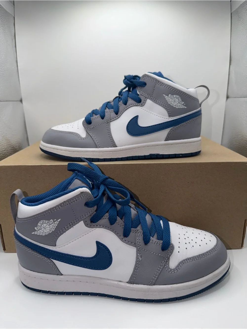 Nike Kids Mid-Top Sneakers - White, Gray & Blue